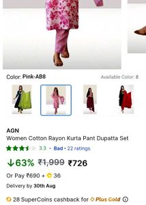 Pink Floral Embroidered Kurta Set