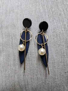 Blue Long Golden Earrings