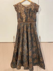 Women’s Ethnic Brown Gown With Patchwork On Front