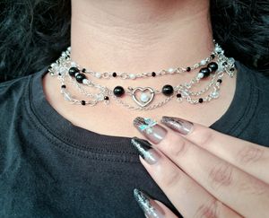 Aesthetic Cute Heart Double Layered Necklace🖤🤍✨️