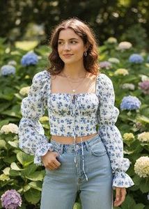 Floral Puff Sleeve Crop Top