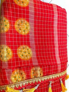 Red &amp; Yellow Checked Saree