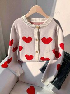 Shein Heart Print Button-Up Cardigan