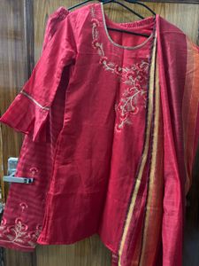 Red co ord set with dupatta