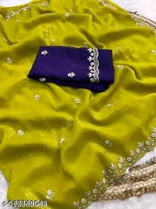 Elegant Yellow Embellished Saree