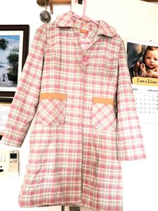 Tweed Knee Length Coat Pinky