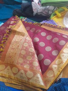 Elegant Maroon Polka Dot  pure silk Saree