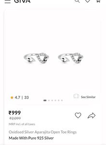 GIVA Oxidised Silver Toe Rings