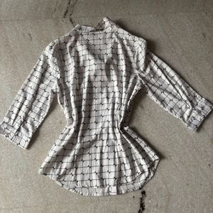 White Shirt with Black Grid Print