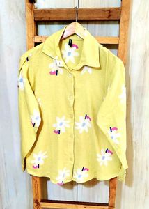 Light Yellow Cotton Printed Shirt Size-40