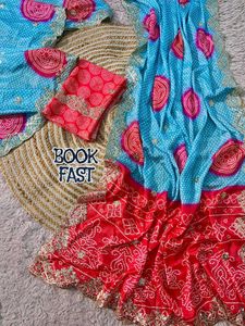 Elegant Blue &amp; Red Saree