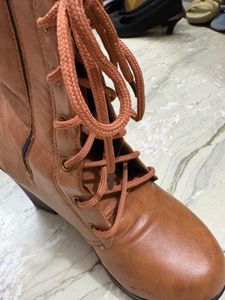 Brown Lace-Up Heel Boots