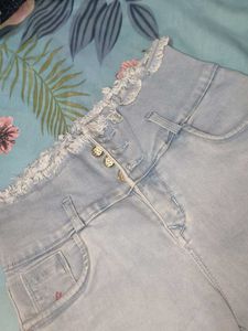 High-Waisted Denim Bermuda Shorts