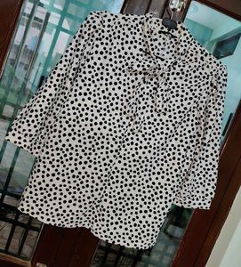 Polka Dot Tie-Neck Blouse