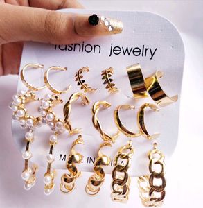 Combo set Gold Tone Earring  - 9 Pairs,hoop