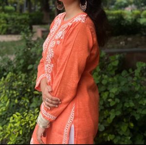 Orange Embroidered Kurti