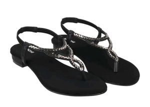 Black Rhinestone T-Strap Sandals