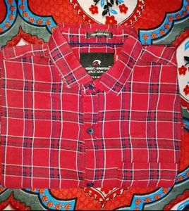 Red Plaid Button-Down Shirt Medium