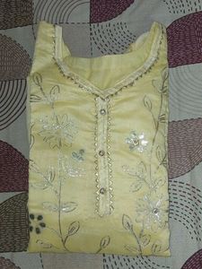 Elegant Cream Embroidered Kurti Set