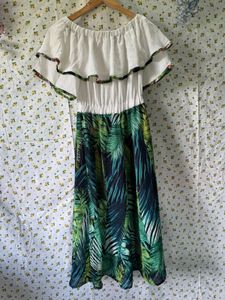 Tropical Print Off-Shoulder Dress