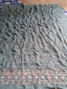 Cloth Gorget Fabric Work Embroidery With Secwense Lenth 43( Mitter 60 C. M.)