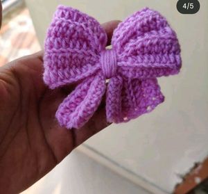Pink Knit Bow Hair Clip