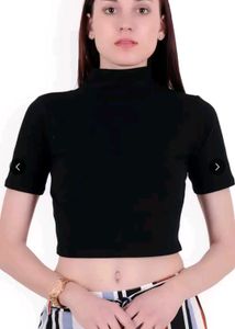 Black Mock Neck Crop Top