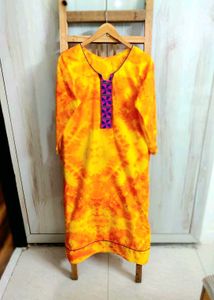 Yellow Tie-Dye Cotton Kurti Size-44-46