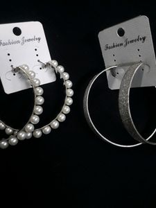 Original Jewel Galaxy Exclusive Pearl Splendid 2 Pairs Of Hoop Earings For Women.😍