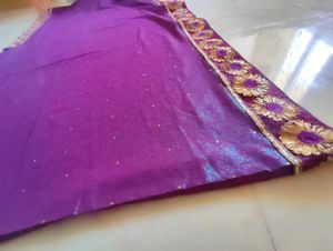Purple Embellished Saree With Stitched Blouse