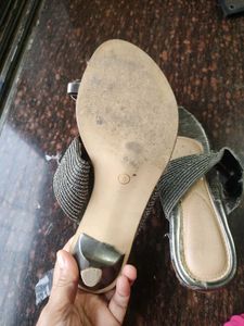 Silver Beaded Thong Sandals