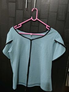 Blue Top with Black Trim