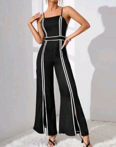 Black With White Striped Pattern Jumpsuit