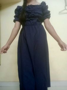 Navy Blue Off-Shoulder Maxi Dress