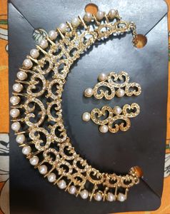 Elegant Heavy Choker Set With Earrings
