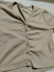 Neutral Button-Down Crop Top