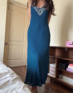Embellished Blue Maxi Dress