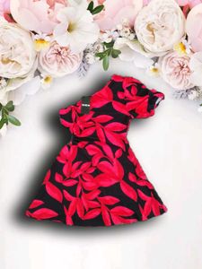 Red Leaf Print One-Shoulder Midi Dress | Soft Comf