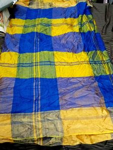Blue & Yellow Checkered pattu Saree