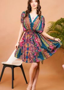 Boholyfe Radient Paisley Print  Boho Mini Dress