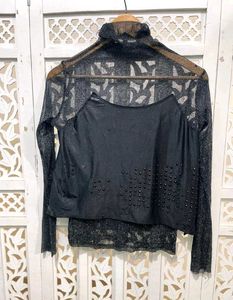 Y2K Stylish Black Mesh Top A