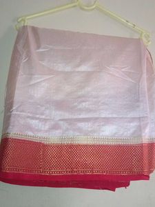 White And 🍒 Red Saree