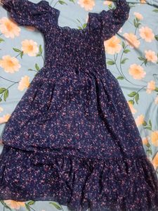 Navy Blue Floral Midi Dress