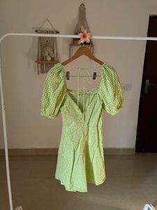 Green Gingham Puff Sleeve Dress