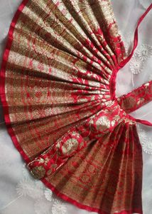 Red &amp; Gold Banarasi Lehenga For Radha Rani