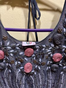 Grey Shimmer Party wear Long Frock Size L