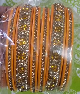 Orange &amp; Gold Beaded Bangles