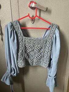 Blue Crochet Crop Top