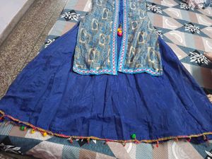Blue Ethnic Skirt and Top Set attach in one dress