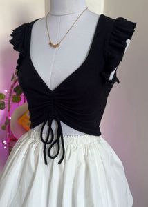 Black Ruffle Crop Top